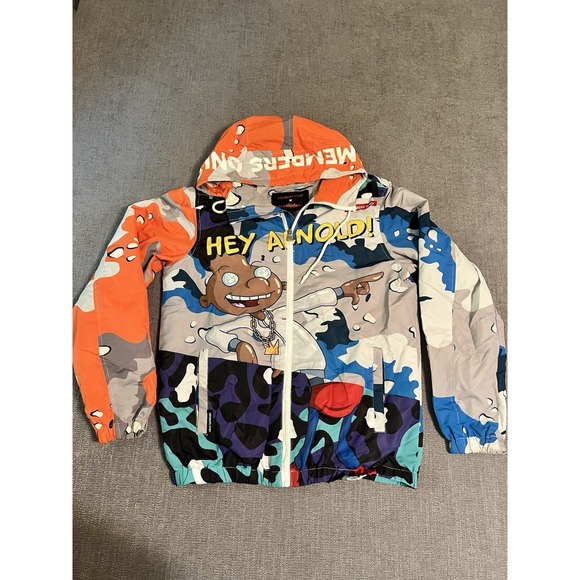 Members Only Nickelodeon Hey Arnold Full Zip Windbreaker Jacket Hooded Size S - Picture 2 of 14